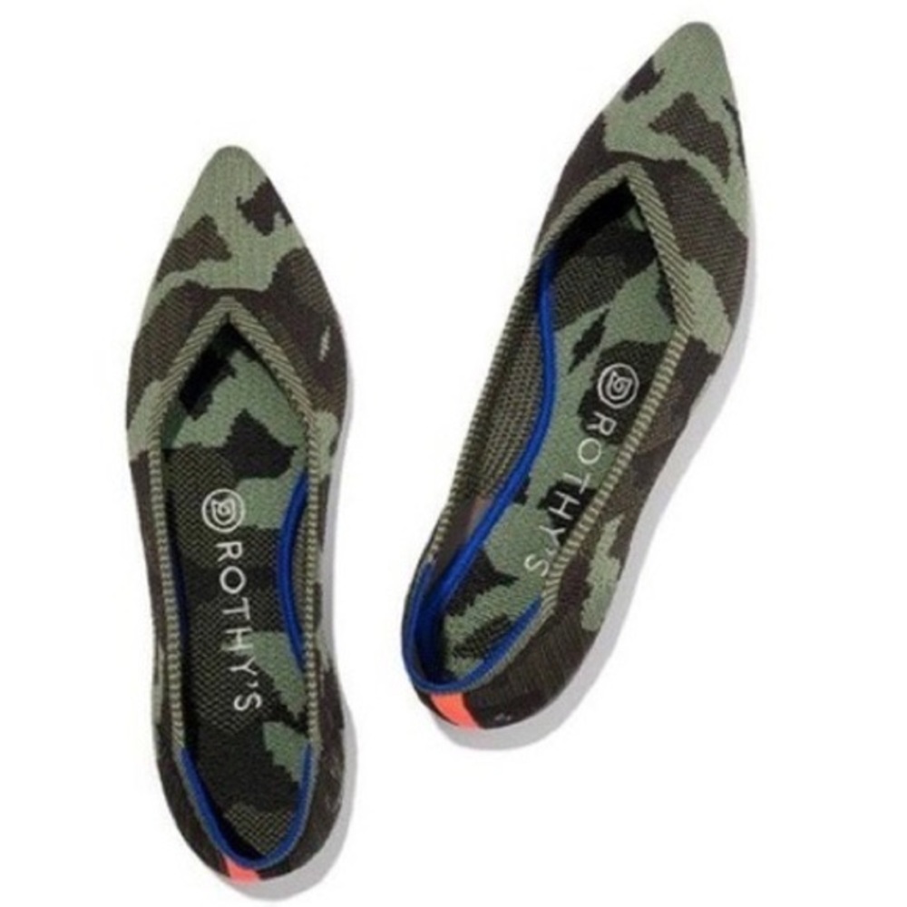 Rothy's Camo Pointed Toe Flats in Green and Black